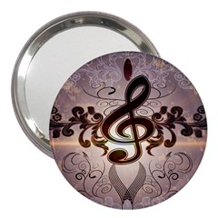 Music, Wonderful Clef With Floral Elements 3  Handbag Mirrors by FantasyWorld7