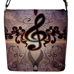 Music, Wonderful Clef With Floral Elements Flap Messenger Bag (s) by FantasyWorld7