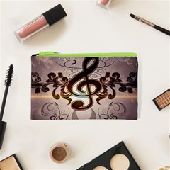 Music, Wonderful Clef With Floral Elements Cosmetic Bag (xs) by FantasyWorld7