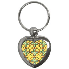 Shapes On A Yellow Background Key Chain (heart) by LalyLauraFLM