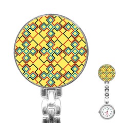 Shapes On A Yellow Background Stainless Steel Nurses Watch by LalyLauraFLM