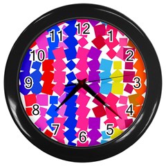 Colorful Squares Wall Clock (black) by LalyLauraFLM