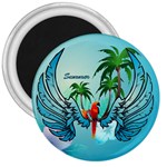 Summer Design With Cute Parrot And Palms 3  Magnets Front