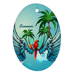 Summer Design With Cute Parrot And Palms Ornament (oval) 