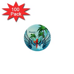 Summer Design With Cute Parrot And Palms 1  Mini Magnets (100 Pack) 