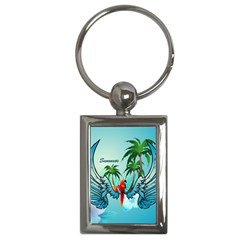 Summer Design With Cute Parrot And Palms Key Chains (rectangle) 