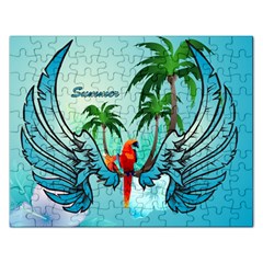 Summer Design With Cute Parrot And Palms Rectangular Jigsaw Puzzl