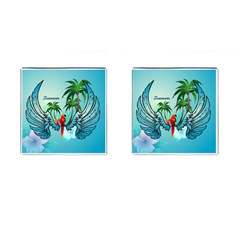 Summer Design With Cute Parrot And Palms Cufflinks (square)