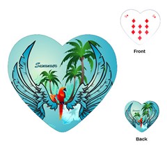 Summer Design With Cute Parrot And Palms Playing Cards (heart) 