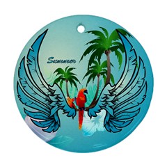 Summer Design With Cute Parrot And Palms Round Ornament (two Sides) 