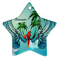 Summer Design With Cute Parrot And Palms Star Ornament (two Sides) 