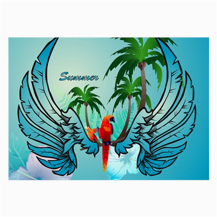 Summer Design With Cute Parrot And Palms Large Glasses Cloth