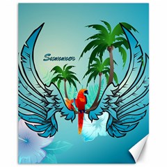 Summer Design With Cute Parrot And Palms Canvas 11  X 14  