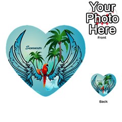 Summer Design With Cute Parrot And Palms Multi-purpose Cards (heart) 