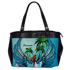 Summer Design With Cute Parrot And Palms Office Handbags