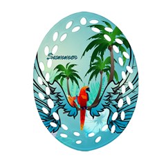 Summer Design With Cute Parrot And Palms Ornament (oval Filigree) 