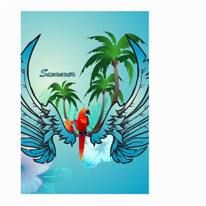 Summer Design With Cute Parrot And Palms Large Garden Flag (Two Sides)