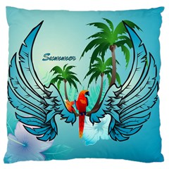 Summer Design With Cute Parrot And Palms Large Cushion Cases (two Sides) 