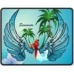 Summer Design With Cute Parrot And Palms Double Sided Fleece Blanket (Medium)  58.8 x47.4  Blanket Front