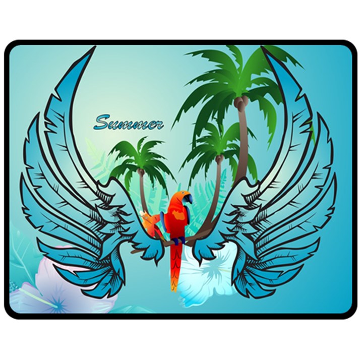 Summer Design With Cute Parrot And Palms Double Sided Fleece Blanket (Medium) 