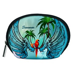 Summer Design With Cute Parrot And Palms Accessory Pouches (medium) 