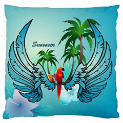 Summer Design With Cute Parrot And Palms Standard Flano Cushion Cases (one Side) 