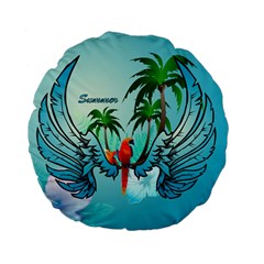 Summer Design With Cute Parrot And Palms Standard 15  Premium Flano Round Cushions