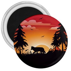 The Lonely Wolf In The Sunset 3  Magnets