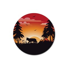 The Lonely Wolf In The Sunset Rubber Coaster (round) 