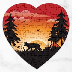 The Lonely Wolf In The Sunset Jigsaw Puzzle (heart)