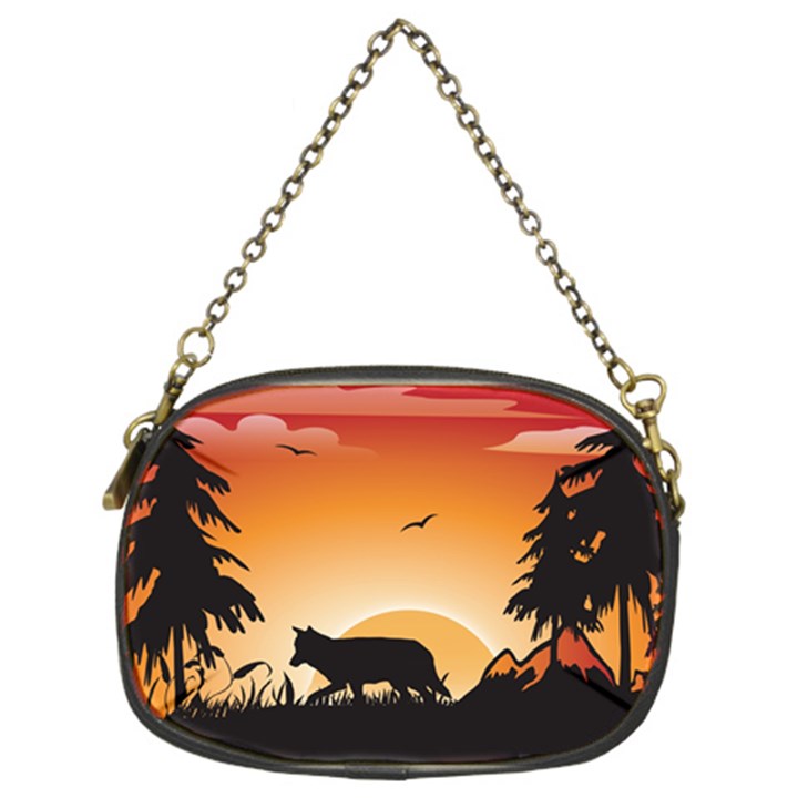 The Lonely Wolf In The Sunset Chain Purses (Two Sides) 