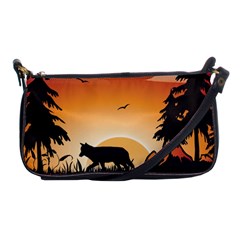 The Lonely Wolf In The Sunset Shoulder Clutch Bags