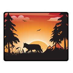 The Lonely Wolf In The Sunset Fleece Blanket (small) by FantasyWorld7