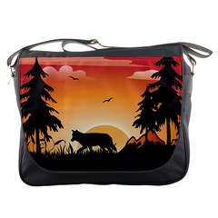 The Lonely Wolf In The Sunset Messenger Bags