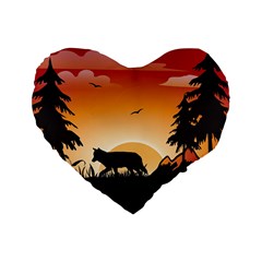 The Lonely Wolf In The Sunset Standard 16  Premium Heart Shape Cushions