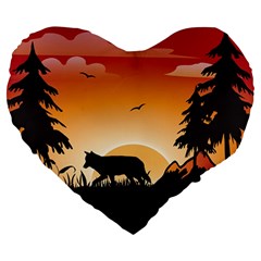 The Lonely Wolf In The Sunset Large 19  Premium Heart Shape Cushions