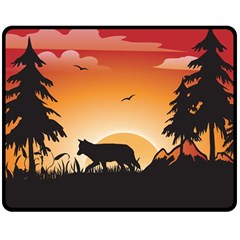 The Lonely Wolf In The Sunset Double Sided Fleece Blanket (medium) 