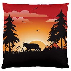 The Lonely Wolf In The Sunset Large Flano Cushion Cases (two Sides) 