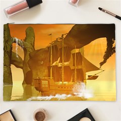 Awesome Sunset Over The Ocean With Ship Cosmetic Bag (xxl)  by FantasyWorld7