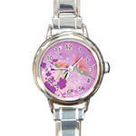 Wonderful Flowers On Soft Purple Background Round Italian Charm Watches Front