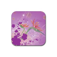 Wonderful Flowers On Soft Purple Background Rubber Coaster (Square) 