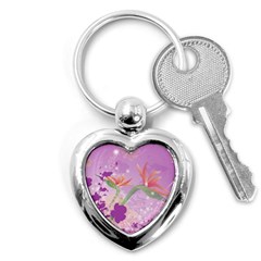 Wonderful Flowers On Soft Purple Background Key Chains (Heart) 