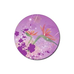 Wonderful Flowers On Soft Purple Background Rubber Coaster (Round) 