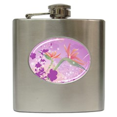 Wonderful Flowers On Soft Purple Background Hip Flask (6 oz)