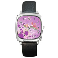 Wonderful Flowers On Soft Purple Background Square Metal Watches by FantasyWorld7