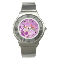 Wonderful Flowers On Soft Purple Background Stainless Steel Watches by FantasyWorld7