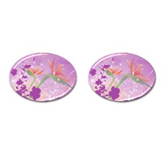 Wonderful Flowers On Soft Purple Background Cufflinks (Oval)