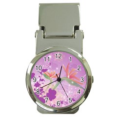 Wonderful Flowers On Soft Purple Background Money Clip Watches