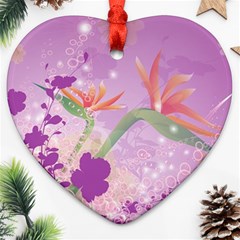 Wonderful Flowers On Soft Purple Background Heart Ornament (2 Sides)