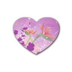 Wonderful Flowers On Soft Purple Background Rubber Coaster (Heart) 